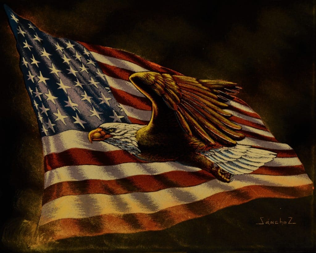 Velvet Painting Flying American Eagle