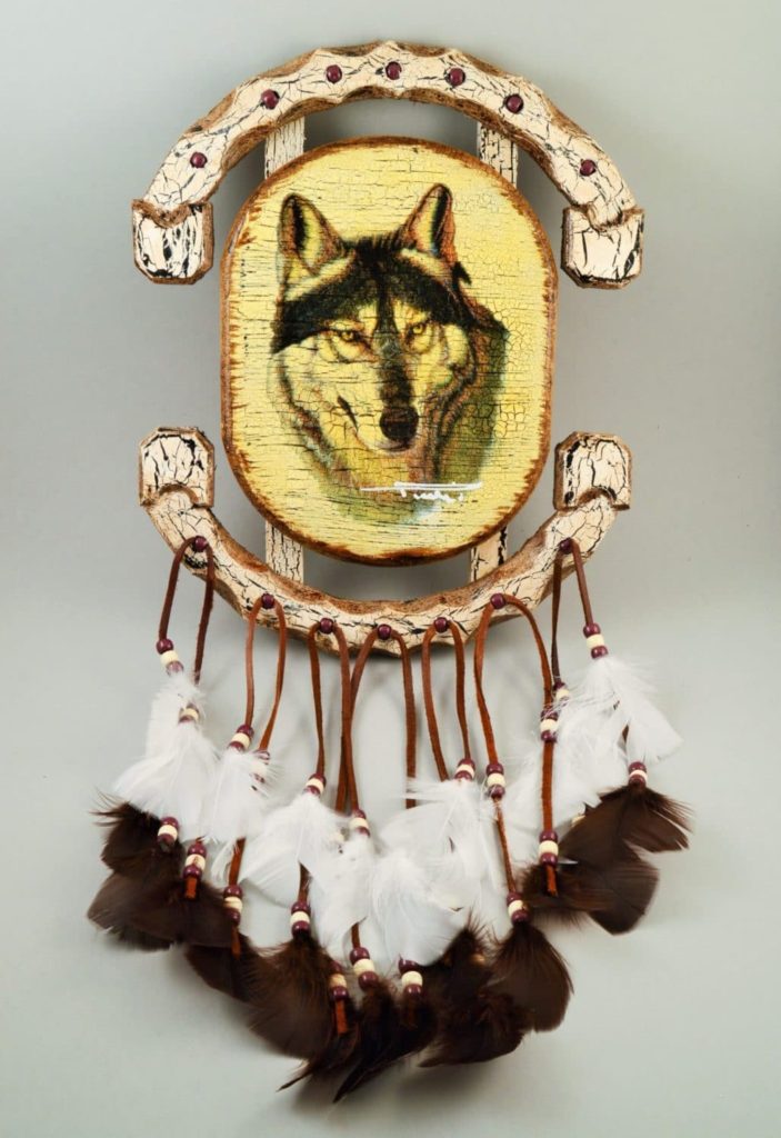 Wood Painted Mandala Wolf
