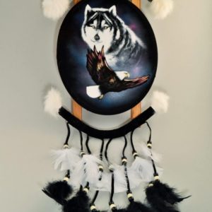 Hand Painted Mandala Wolf and Flying Eagle