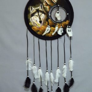 Velvet Dream Catcher Shield Wolf with Native American