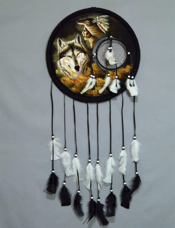 Velvet Dream Catcher Shield Wolf with Native American