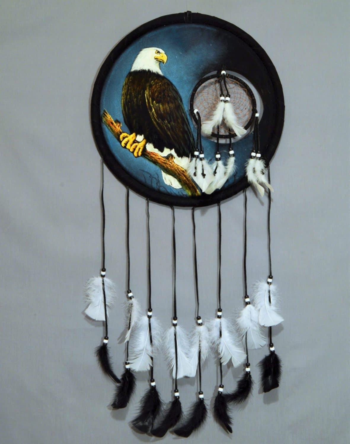 Indian Picture Eagle Dream Catcher Mandella  22 x16 beads feathers Frame 