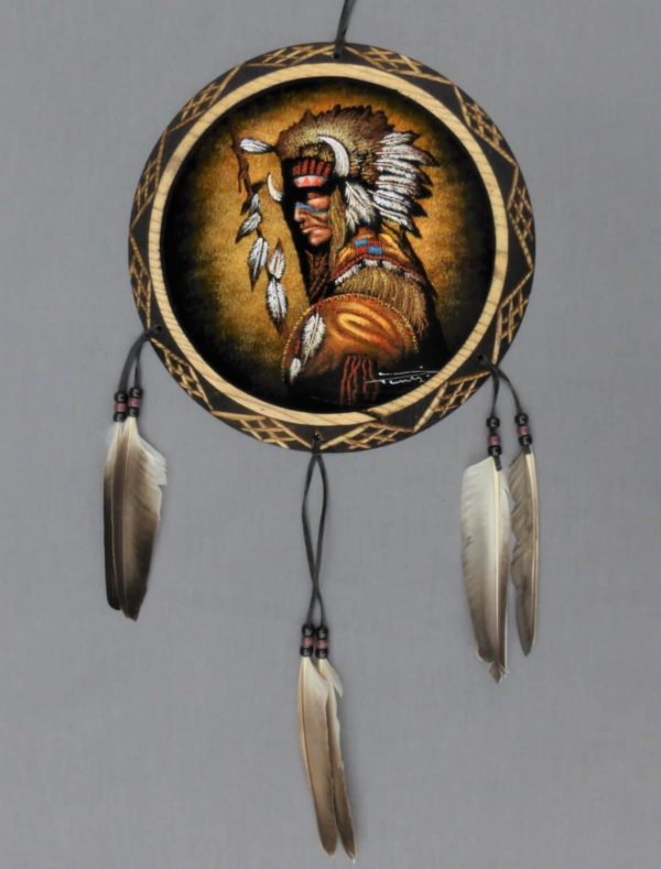 10" Indian Face wood and velvet shield