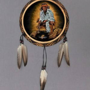 10" Kneeling Indian wood and velvet shield