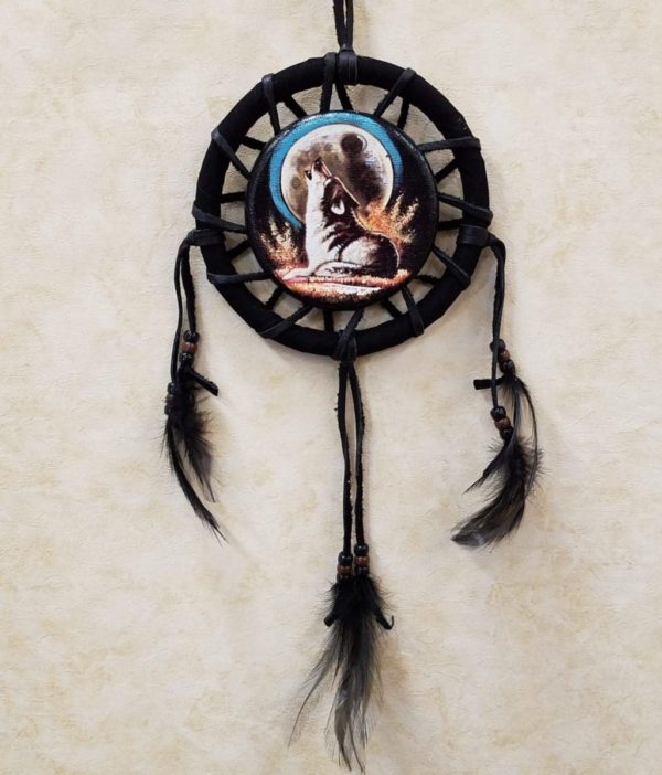 6" Hand Made Mandala Howling Wolf and Moon