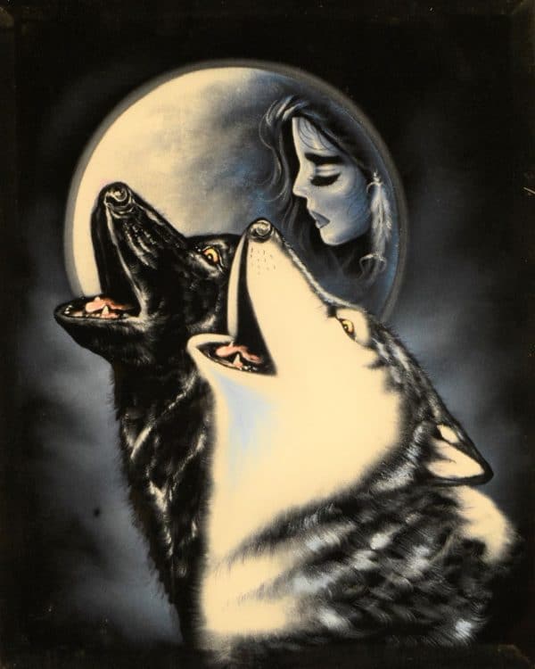 Velvet Painting Howling Moon Wolves