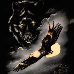 Velvet Painting Wolf and Eagle