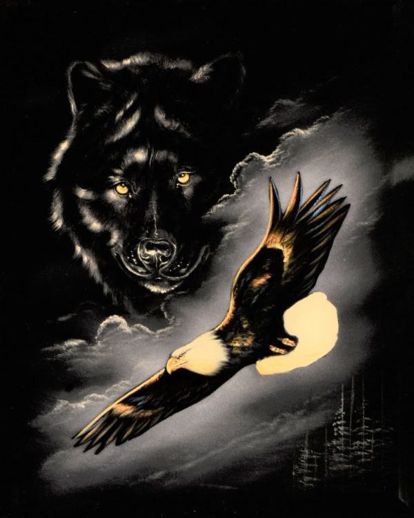 Velvet Painting Wolf and Eagle