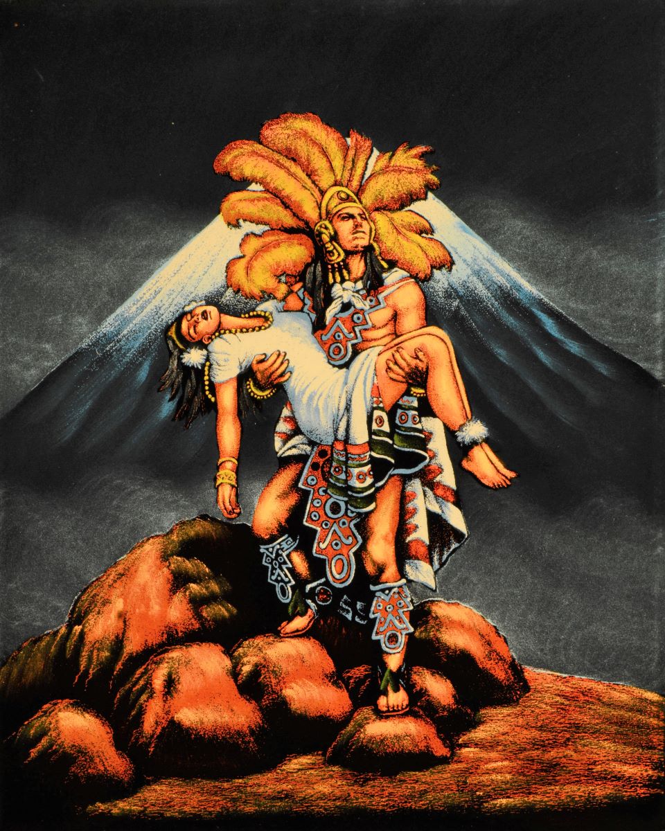 Velvet Painting - Native American Carrying Woman