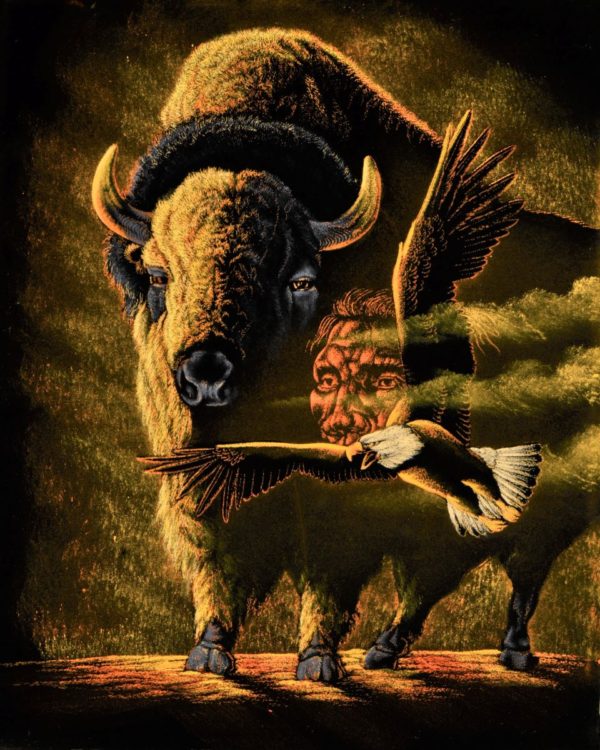 Velvet Painting Bison and Eagle