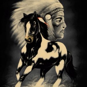 Velvet Painting Native American and Horse