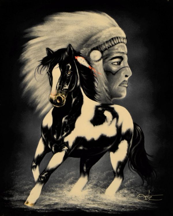 Velvet Painting Native American and Horse