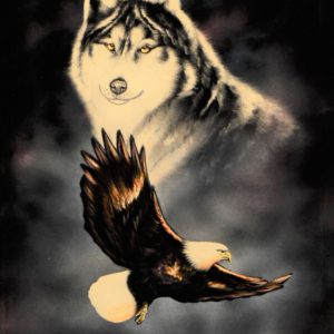 Velvet Painting Wolf and Flying Eagle