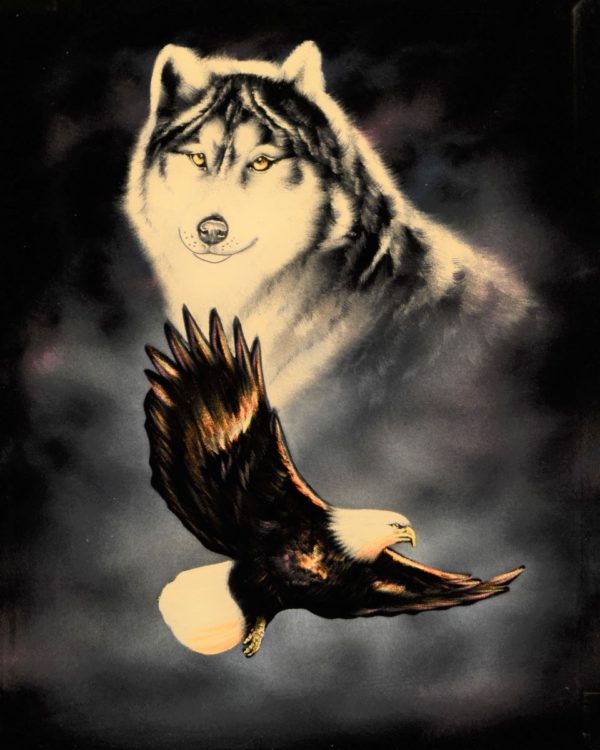 Velvet Painting Wolf and Flying Eagle