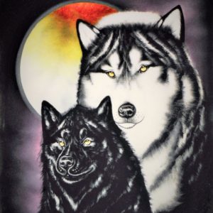 Velvet Painting Two Wolves
