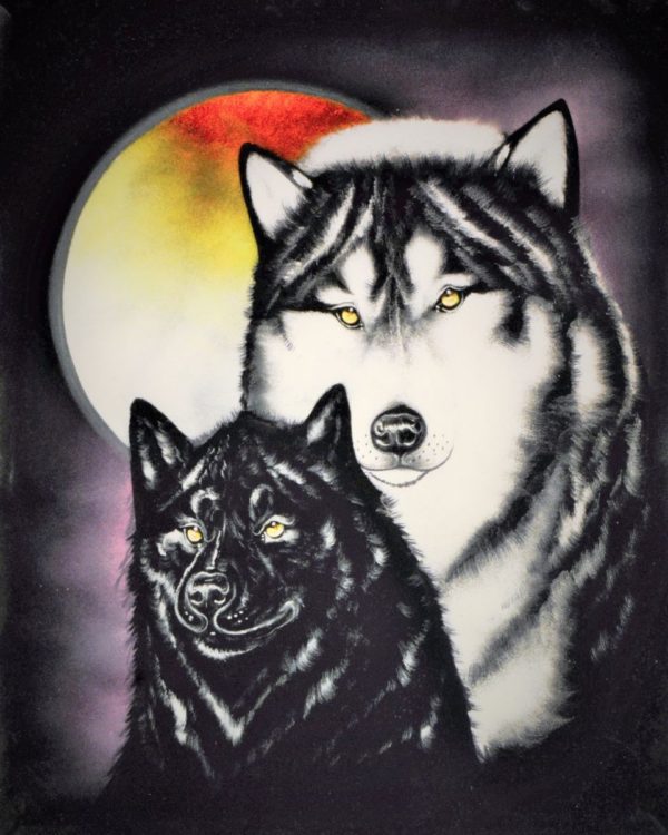 Velvet Painting Two Wolves