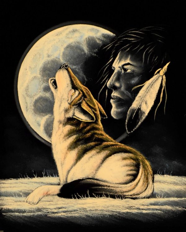 Velvet Painting Moonlit Howling Wolf