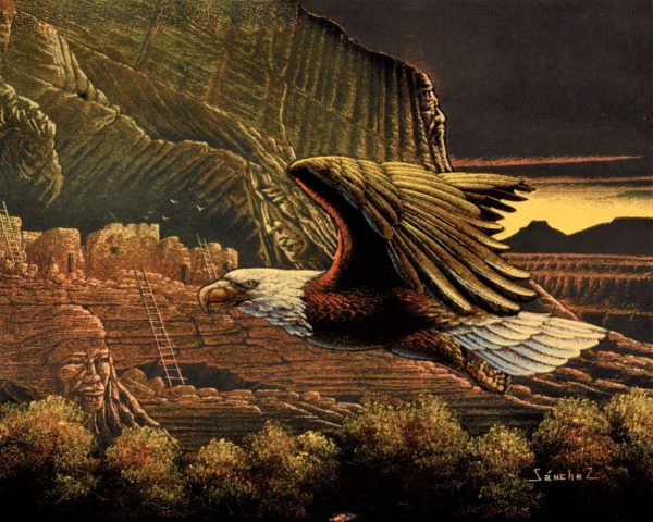 Velvet Painting Eagle with Cliff Dwellings