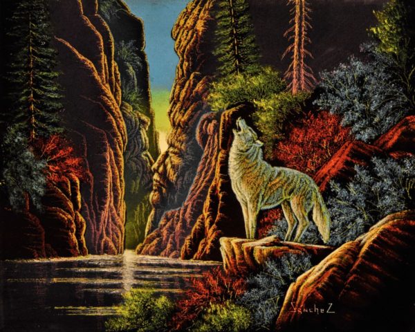 Velvet Painting Howling Nature Wolf