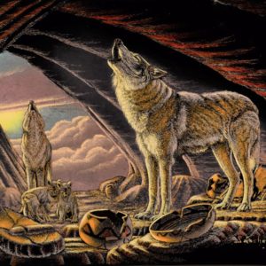 Velvet Painting Howling Cave Wolves