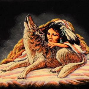 Velvet Painting Woman and Wolf