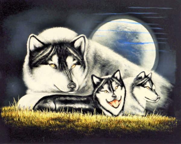 Velvet Painting Wolf Family