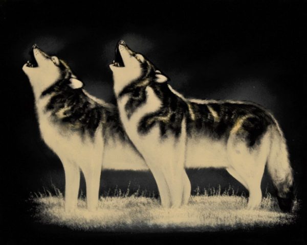 Velvet Painting Howling Wolves