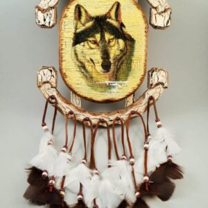 Wood Painted Mandala Wolf