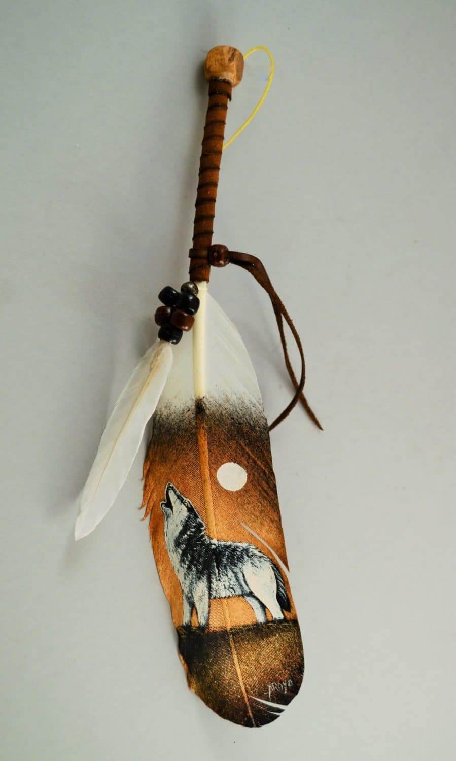 Hand Painted Feather - Howling Wolf