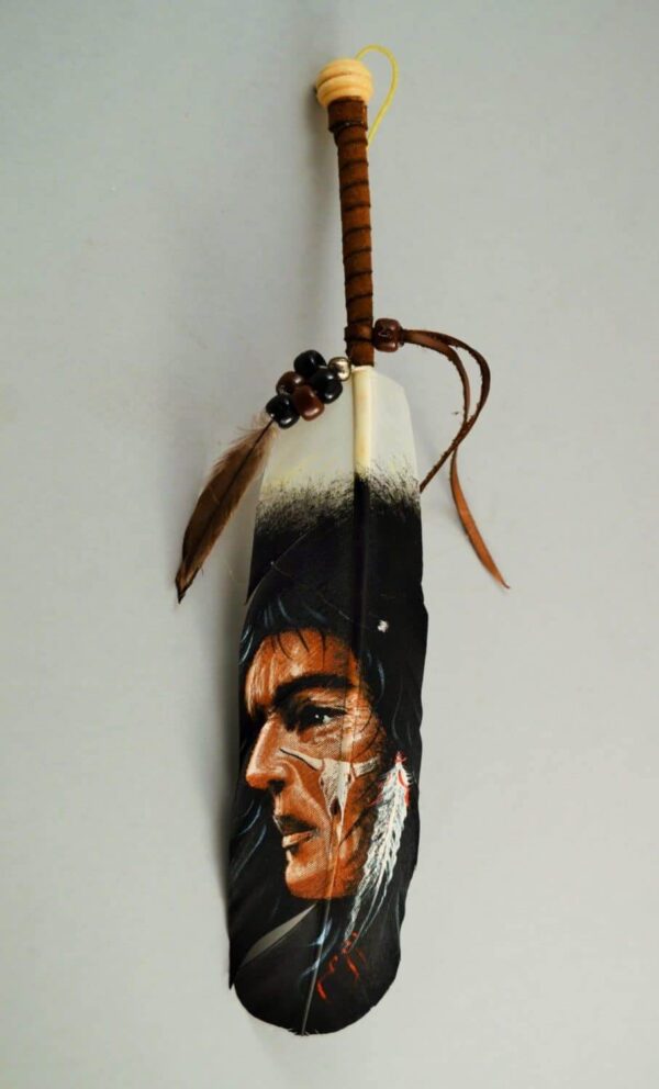 Hand Painted Feather - Native American Face