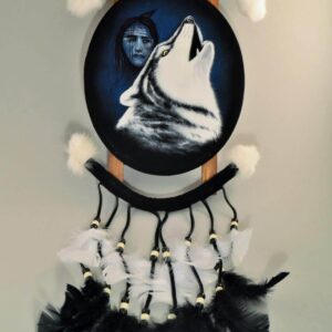 Hand Painted Mandala Howling Wolf and Native American
