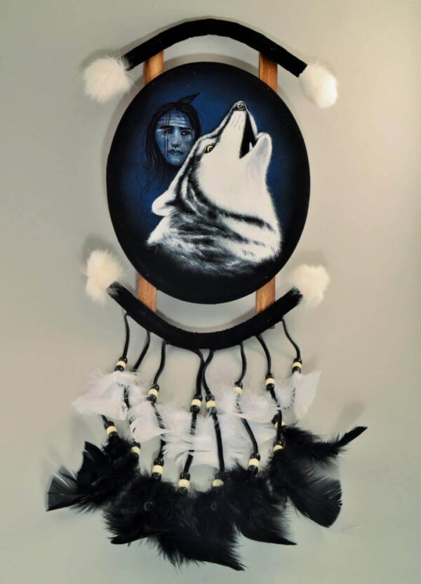 Hand Painted Mandala Howling Wolf and Native American
