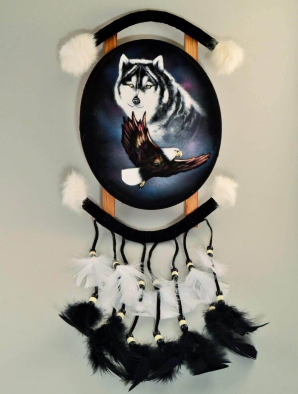 Hand Painted Mandala Wolf and Flying Eagle