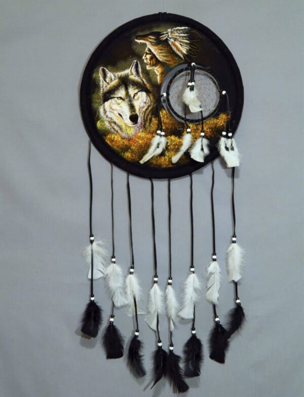 Velvet Dream Catcher Shield - Wolf with Native American