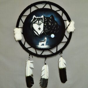 Large Hand Painted Velvet Shield - Two Wolves