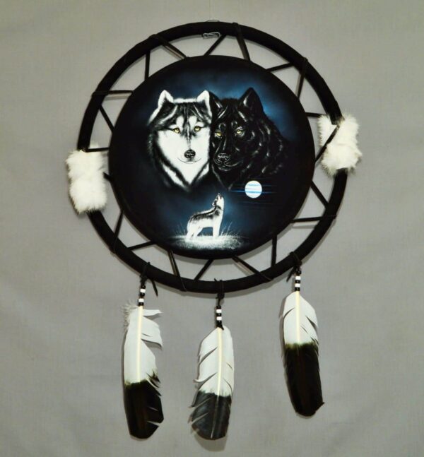 Large Hand Painted Velvet Shield - Two Wolves