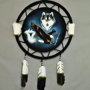 Large Hand Painted Velvet Shield - Wolf and Eagle