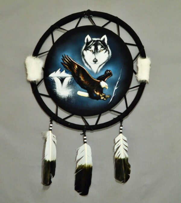 Large Hand Painted Velvet Shield - Wolf and Eagle