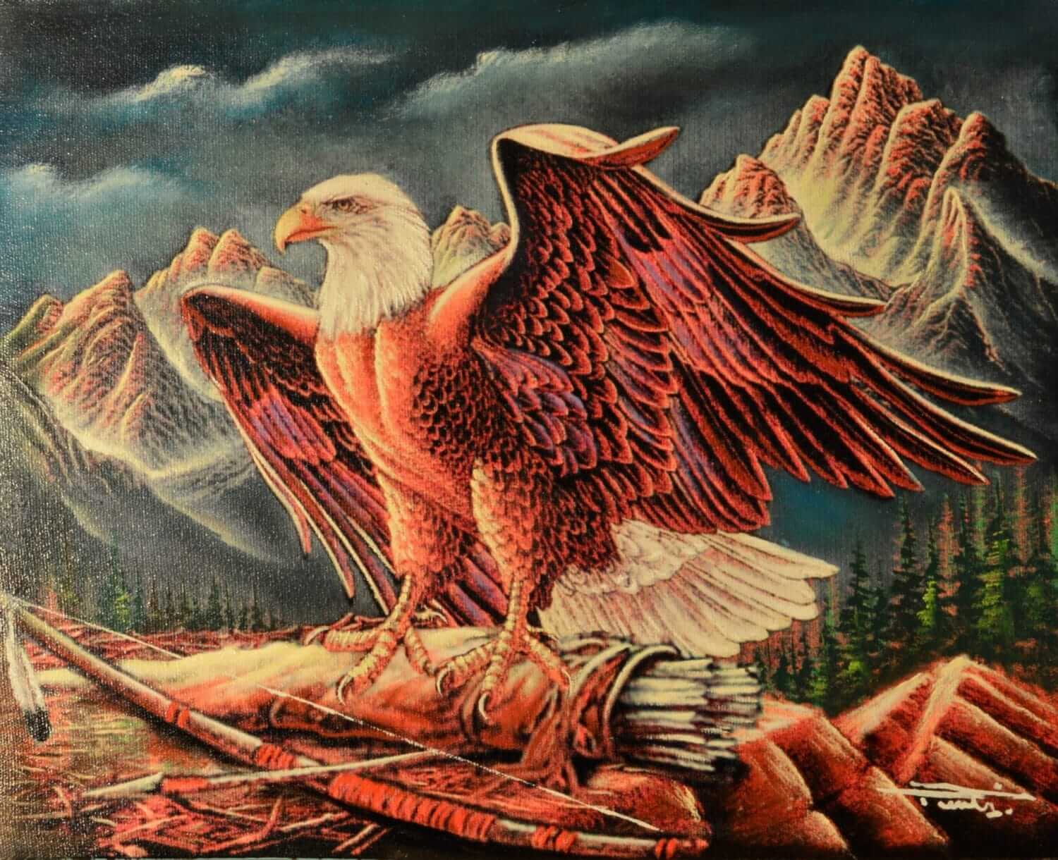 Oil Painting Eagle with Arrows