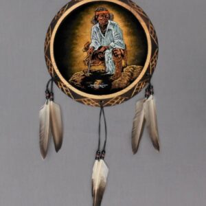 10-inch Kneeling Indian wood and velvet shield
