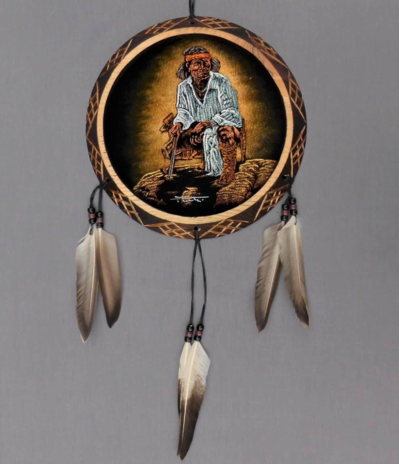 10-inch Kneeling Indian wood and velvet shield