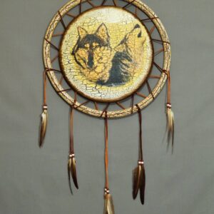 Hand Painted Shield - 18 inch - Two Wolves