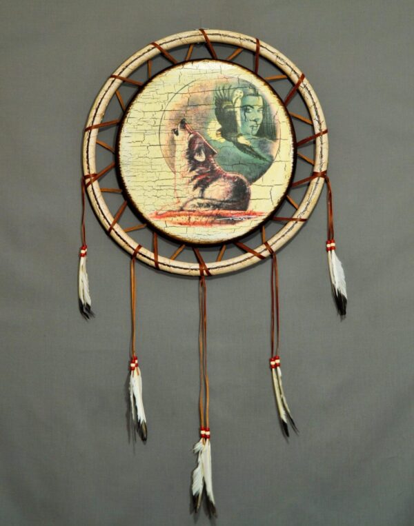 Hand Painted Shield - 18 inch - Howling Wolf and Moon