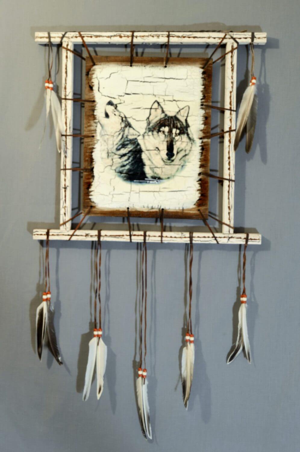 Wood Painted Shield 18 x 20 - Two Wolves