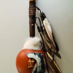 Hand Painted Rattle - Wolf-Native American