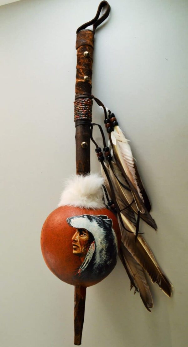 Hand Painted Rattle - Wolf-Native American