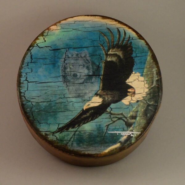 Hand Painted Art Drum Shield - Flying Eagle and Wolf
